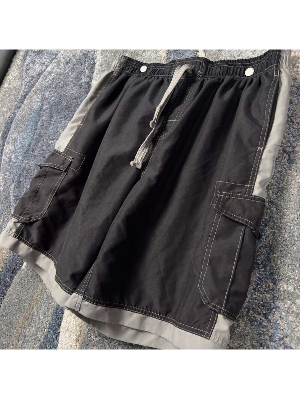 US Apparel Cargo Swim Trunks Mens XL Black Grey Board Shorts